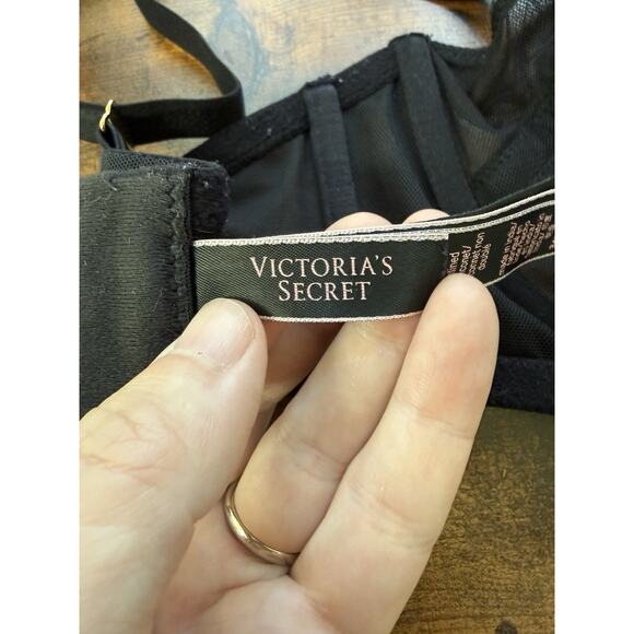 Victorias Secret Very Sexy Unlined Bra 34DD Black Sheer Lingerie Balconette - Picture 5 of 7